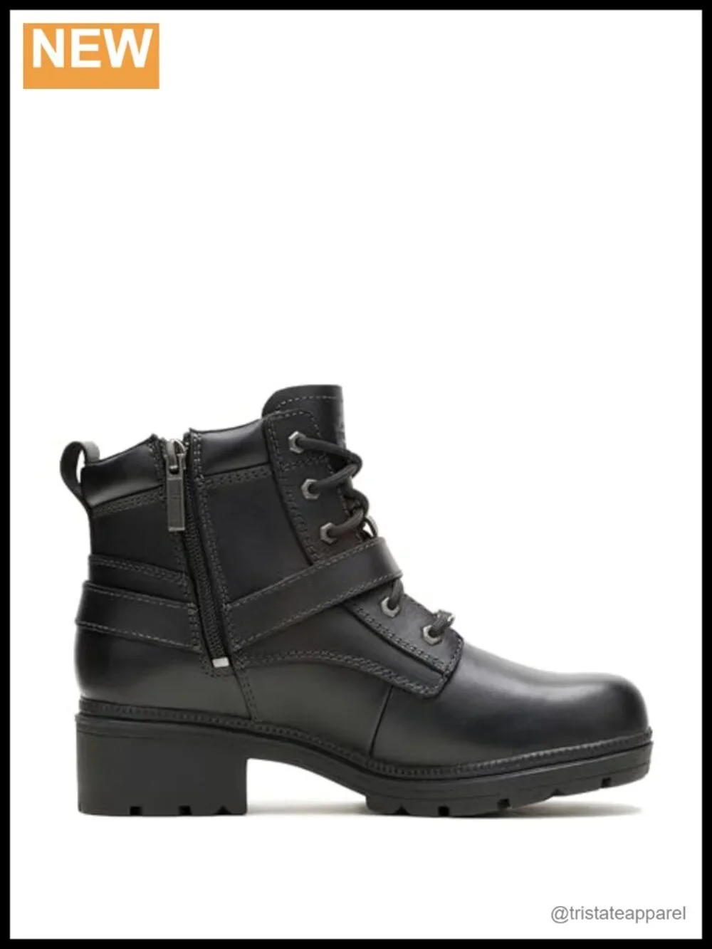 Harley-Davidson Tegan Ankle Boots Full-Grain Leather Lace-Up with Side Zipper